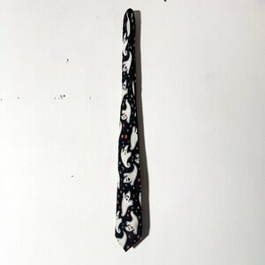Vintage Halloween Tie Mens Ghost Print Necktie Novelty Spooky Tie
